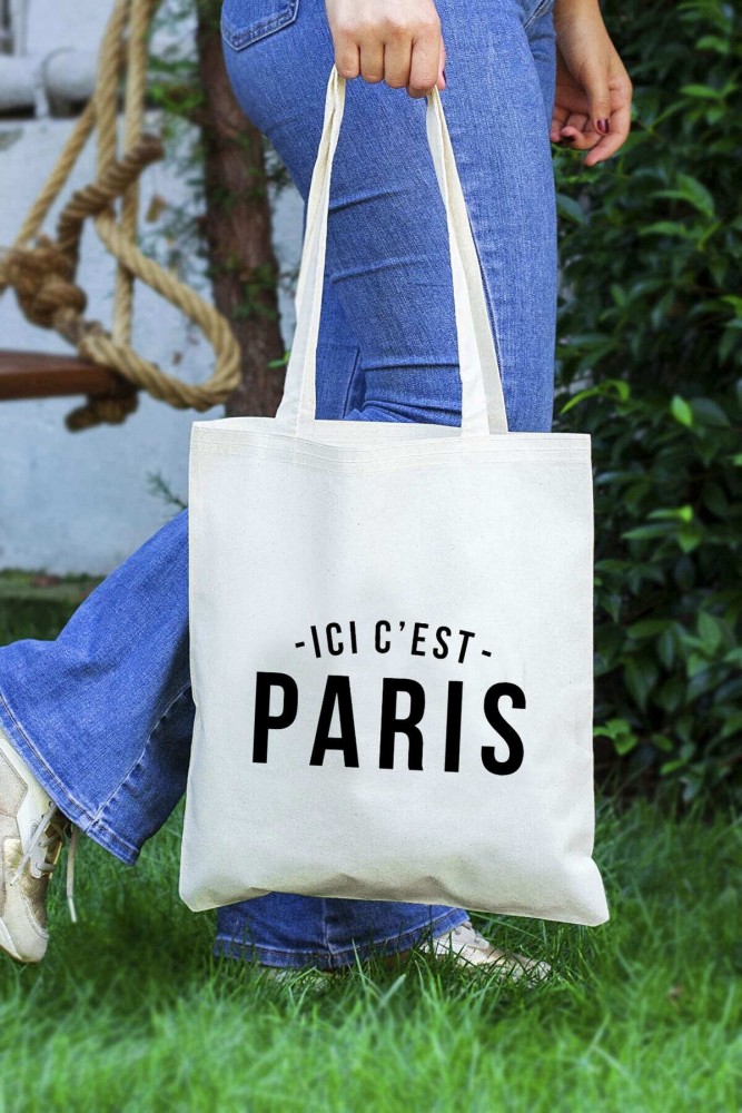 Kanvas Paris Baskılı Bez Çanta