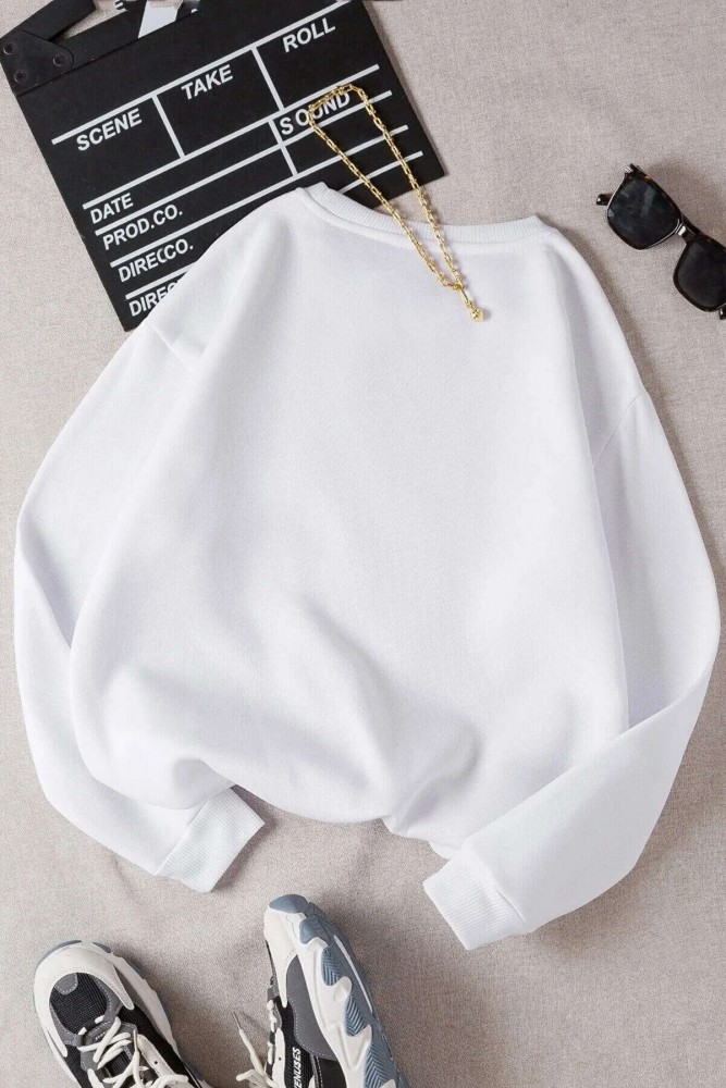 Oversize Kalıp El Tasarımlı Unisex Bisikletyaka Beyaz Sweatshirt