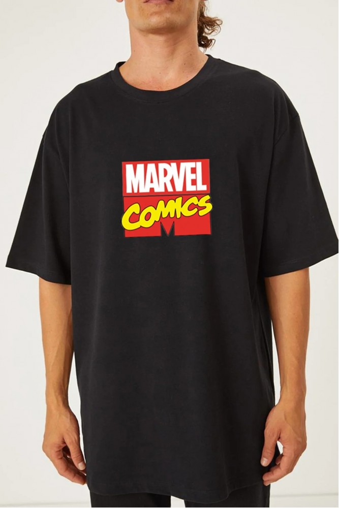 Marvel Tasarımlı Unisex Siyah T-shirt