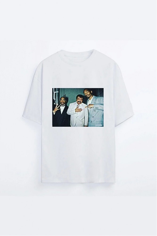 Müslüm Gürses Snapp Dog , Tupac Tasarımlı Unisex Beyaz T-shirt