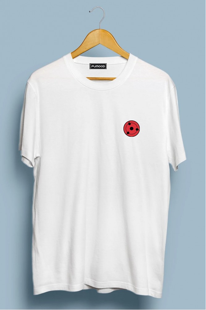 Oversize Sharingan Göz Baskılı Beyaz T-shirt