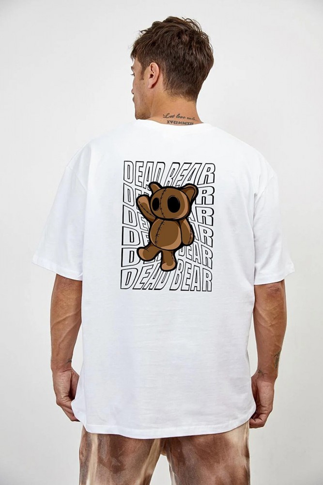 Dead Bear Baskılı Oversize Pamuk Kaliteli Beyaz T-shirt