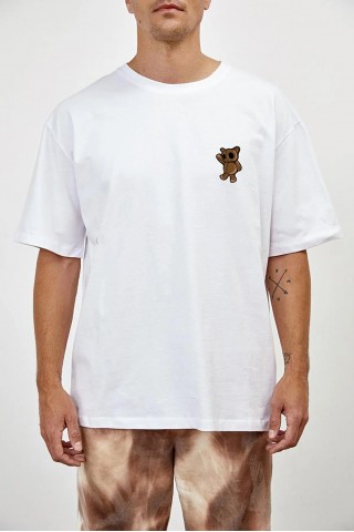 Dead Bear Baskılı Oversize Pamuk Kaliteli Beyaz T-shirt