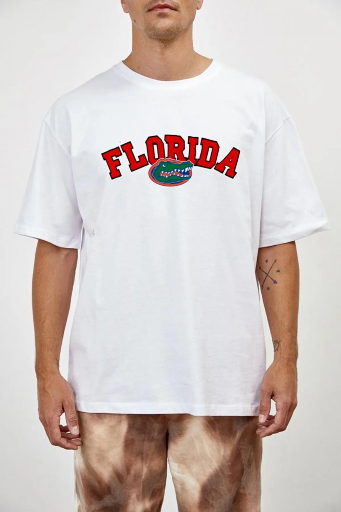 Florida Tasarımlı Unisex Beyaz T-shirt