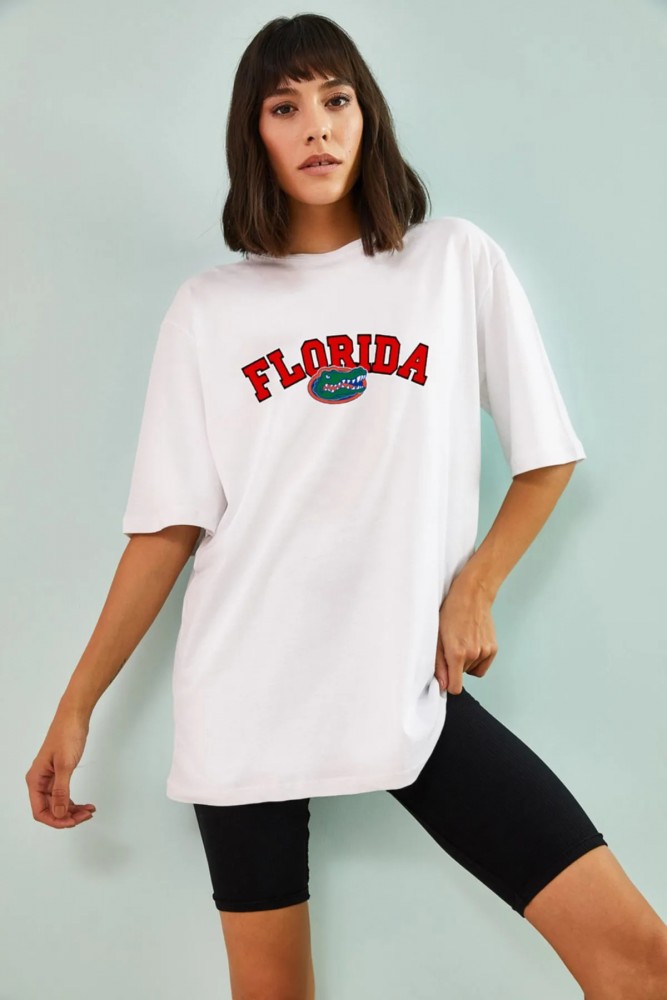 Florida Tasarımlı Unisex Beyaz T-shirt