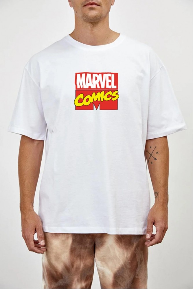 Marvel Tasarımlı Unisex Beyaz T-shirt