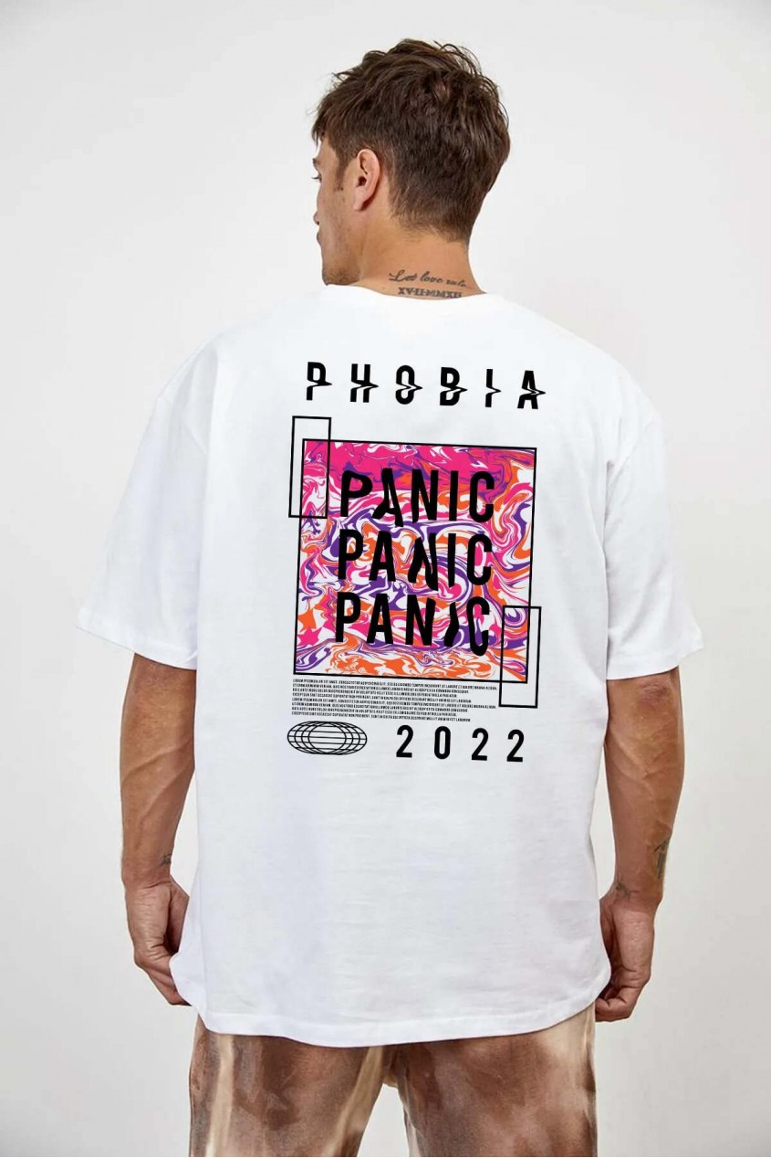 Phobia Tasarımlı Unisex Beyaz T-shirt 