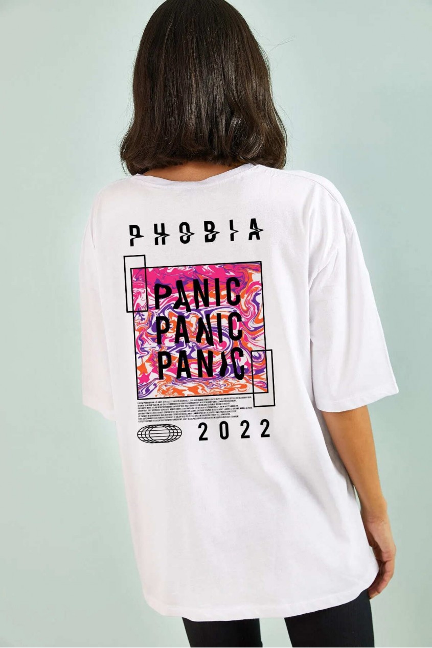 Phobia Tasarımlı Unisex Beyaz T-shirt 