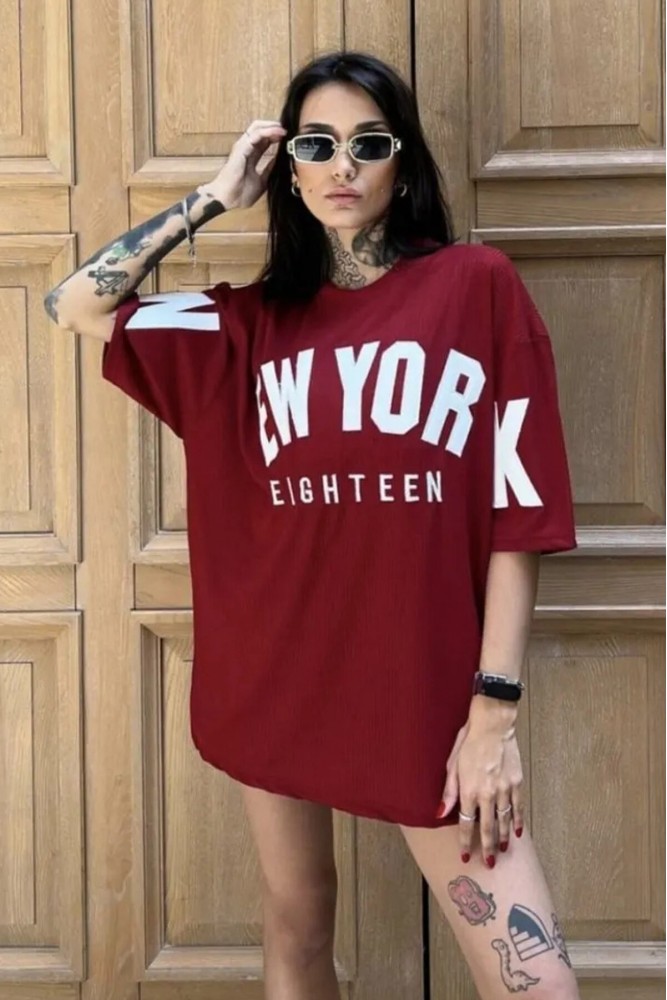  Unisex New York Fitilli Kırmızı Tshirt