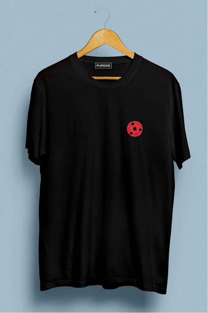 Oversize Sharingan Göz Baskılı Siyah T-shirt