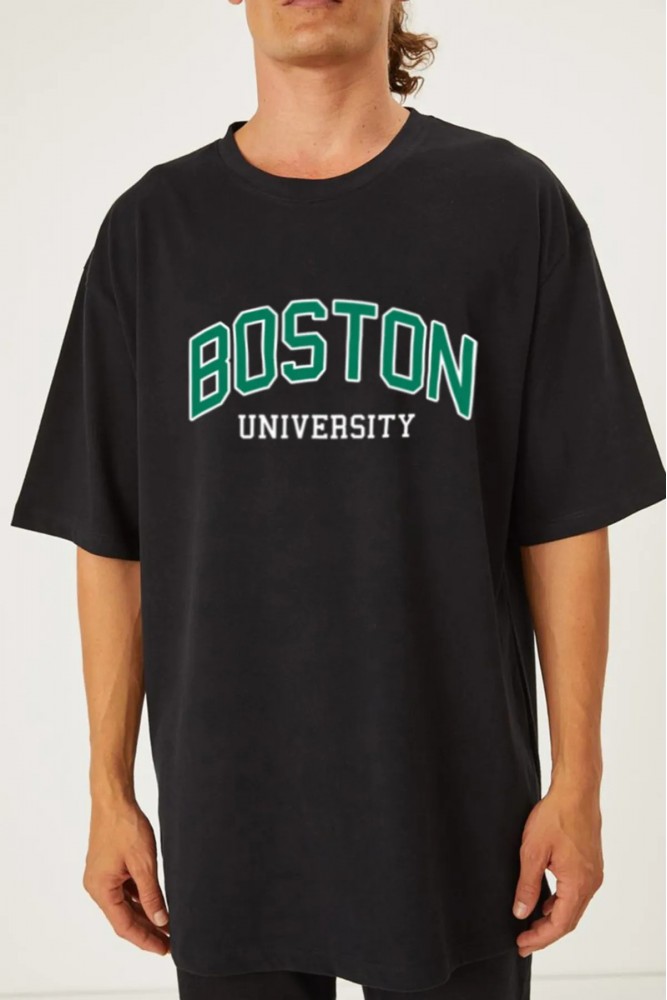 Boston Universty Tasarımlı Unisex Siyah T-shirt