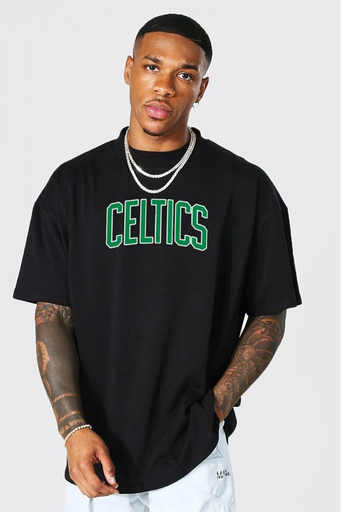 Celtics Baskılı Oversize Pamuk Kaliteli Siyah T-shirt
