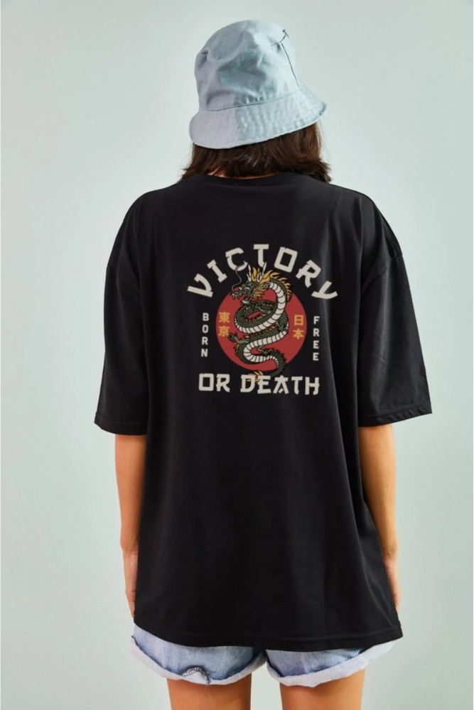 Victory Dragon Tasarımlı Unisex Siyah T-shirt