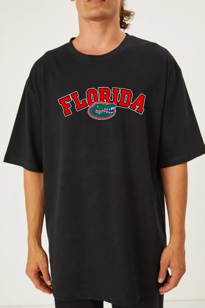 Florida Tasarımlı Unisex Siyah T-shirt