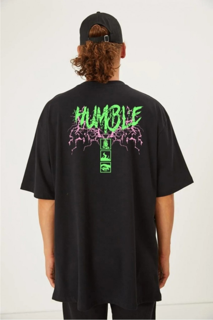 The Humble Thunder Tasarımlı Unisex Siyah T-shirt