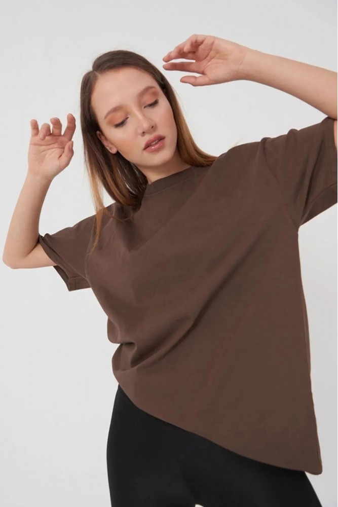  Kahverengi Oversize Basic T-shirt