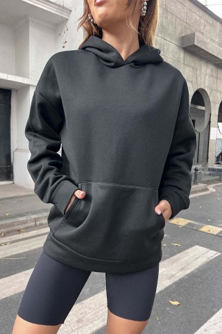 Siyah Kapüşonlu Oversize Kalıp Every Thing Will Be Okay Tasarımlı Unisex Sweatshirt 