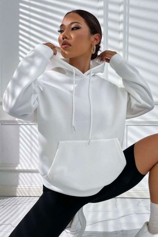 Beyaz Kapüşonlu Oversize Kalıp Good Things Are Coming Tasarımlı Unisex Sweatshirt