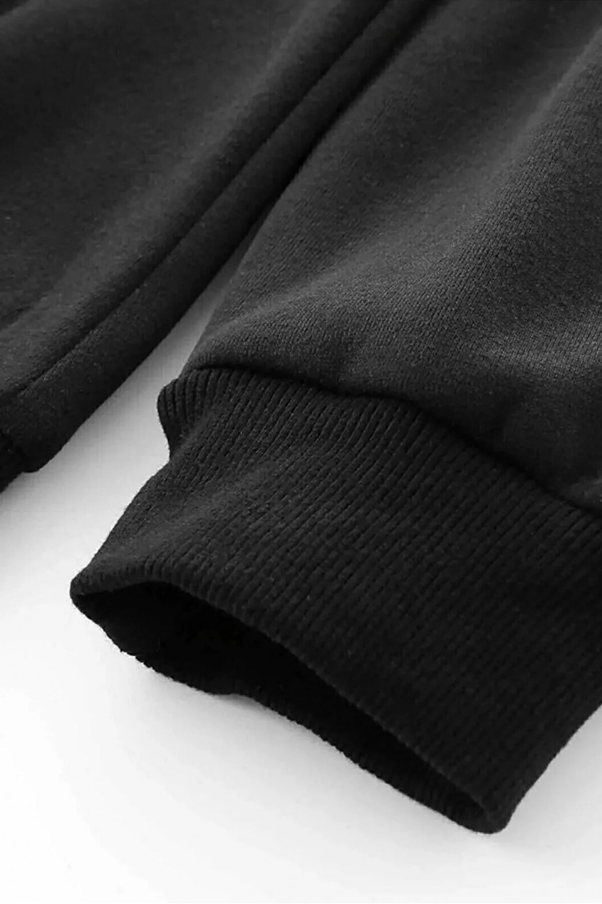 3 İplik Polarlı Kapüşonlu Oversize Kalıp Hoodie Trapstar Tasarımlı Unisex Siyah Sweatshirt