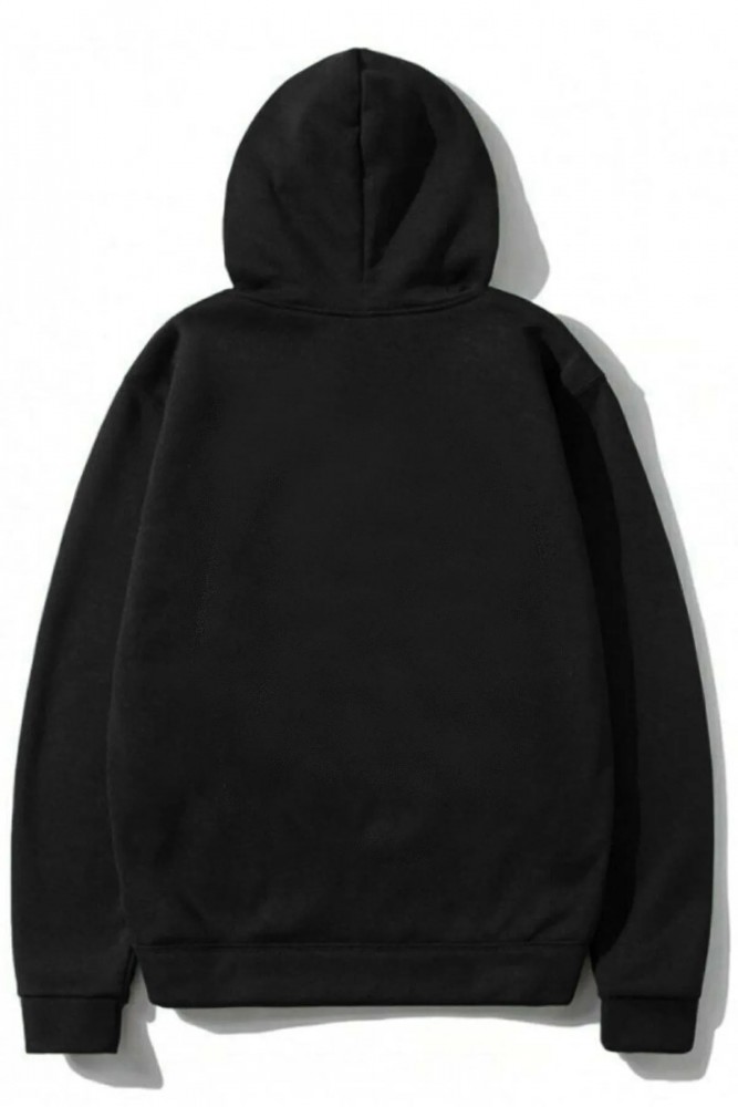 3 Iplik Polarlı Kapüşonlu Oversize Kalıp Hoodie Lovex Tasarımlı Unisex Siyah Sweatshirt 