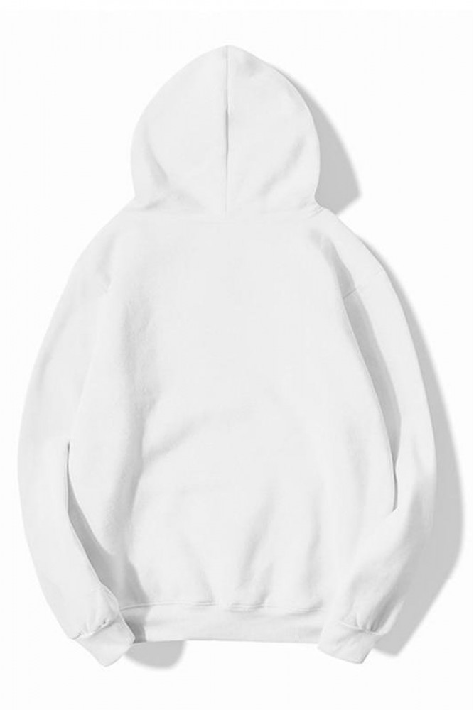 3 Iplik Polarlı Kapüşonlu Oversize Kalıp Hoodie Lovex Tasarımlı Unisex Beyaz Sweatshirt 