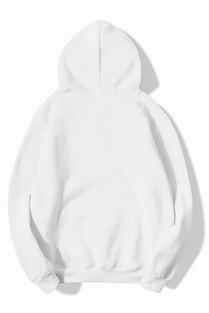  3 Iplik Polarlı Kapüşonlu Oversize Kalıp Hoodie Everyting Is Fine Kedi Tasarımlı Unisex Beyaz Sweatshirt