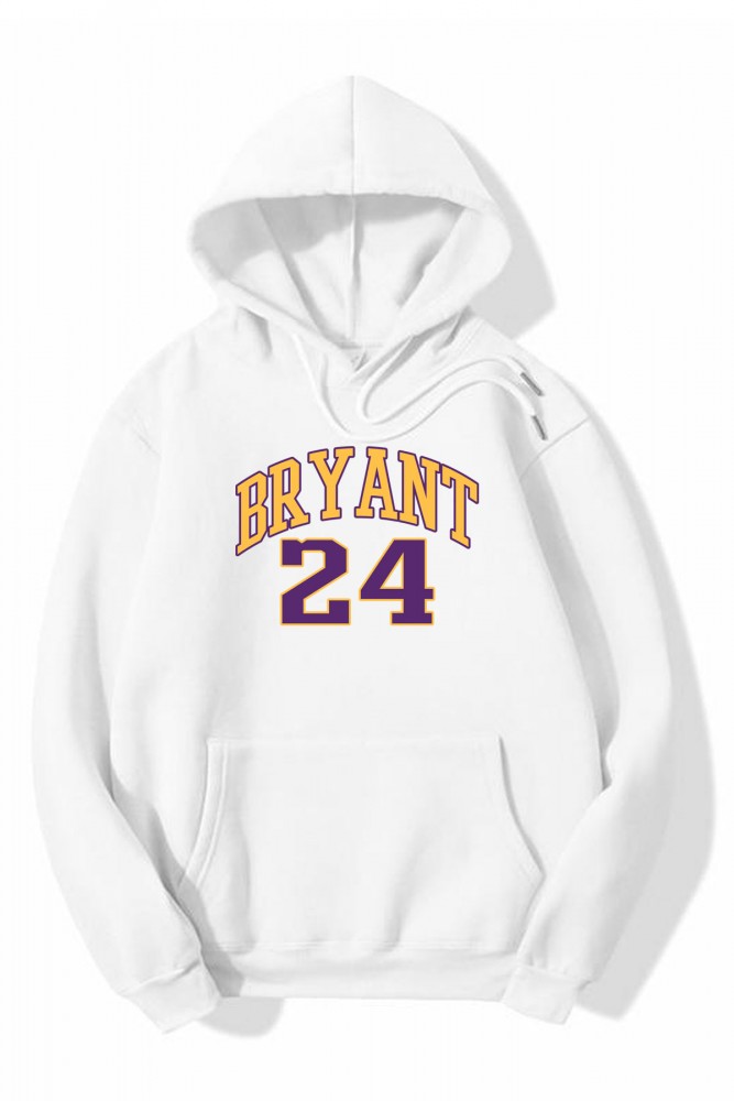 Beyaz Oversize Bryant 24 Tasarımlı Unisex Kapüşonlu Sweatshirt