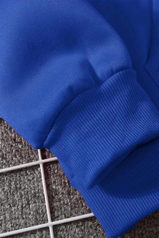 3 Iplik Polarlı Kapüşonlu Oversize Kalıp Hoodie Positive Tasarımlı Unisex Mavi Sweatshirt