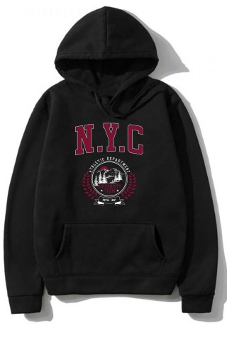 Siyah Oversize N.Y.C. Tasarımlı Unisex Kapüşonlu Sweatshirt