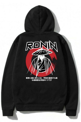 Siyah Oversize Ronin Tasarımlı Unisex Kapüşonlu Sweatshirt