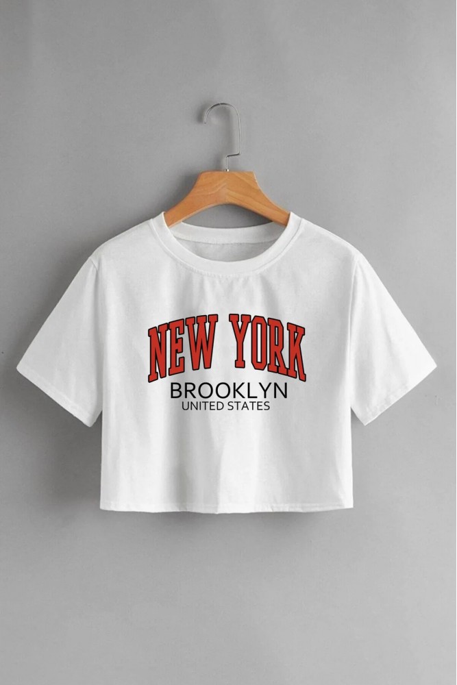 Beyaz New York Brooklyn Crop Tişört