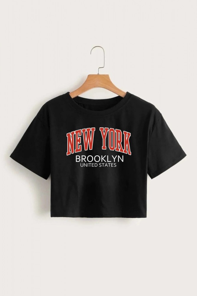 Siyah New York Brooklyn Crop Tişört