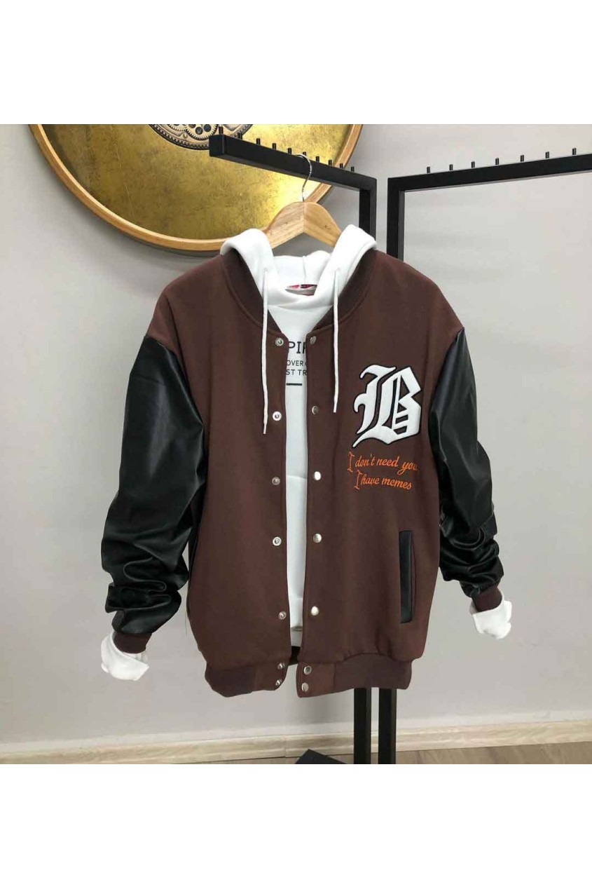 Bs Kolej Ceket Kahve Polar Deri Kol Bs Kolej Ceket Kahve Polar Deri Kol