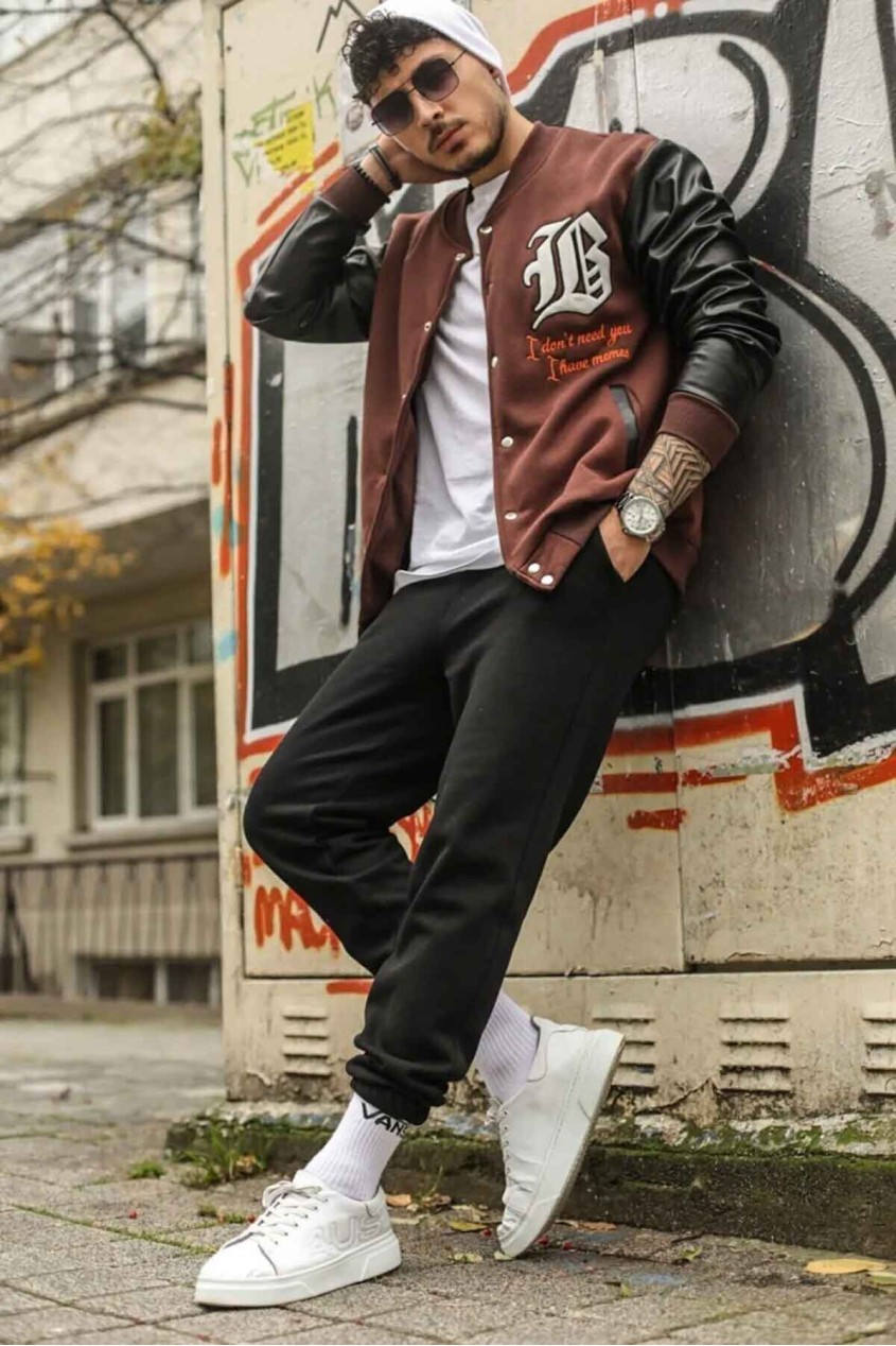 Bs Kolej Ceket Kahve Polar Deri Kol Bs Kolej Ceket Kahve Polar Deri Kol