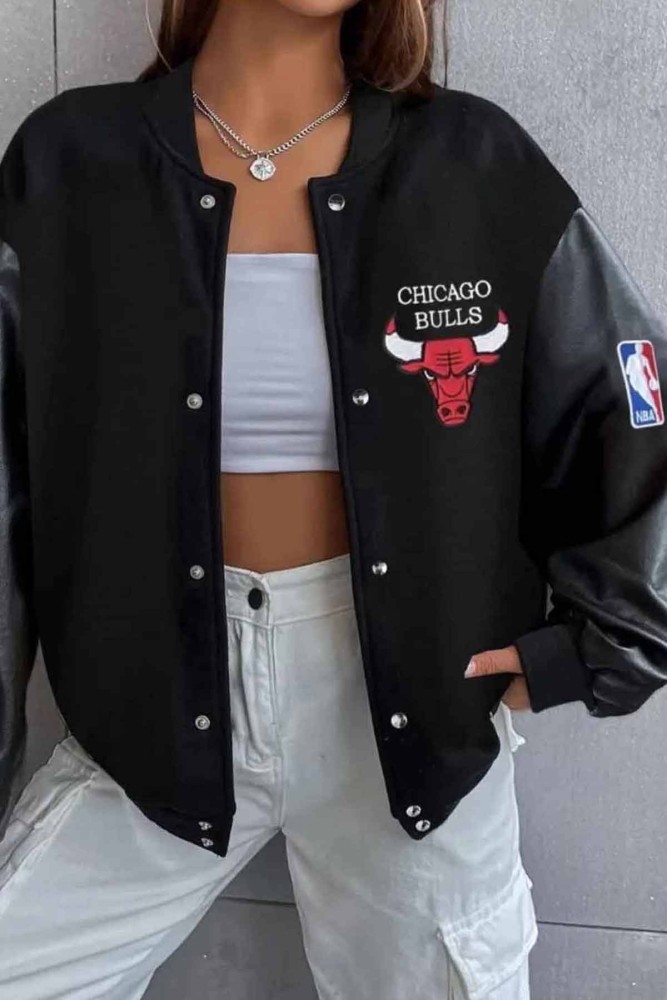 Chicago Nakışlı Deri Kollu Kolej Ceket Chicago Nakışlı Deri Kollu Kolej Ceket