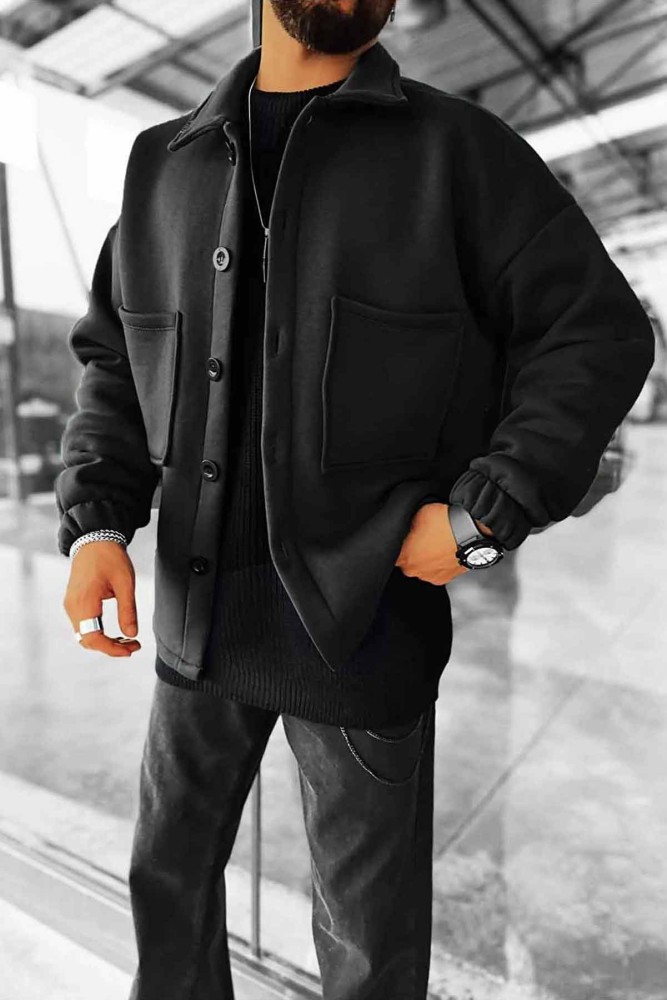 3 İplik Cep Detaylı Düğmeli Gömlek Ceket  3 İplik Cep Detaylı Düğmeli Gömlek Ceket