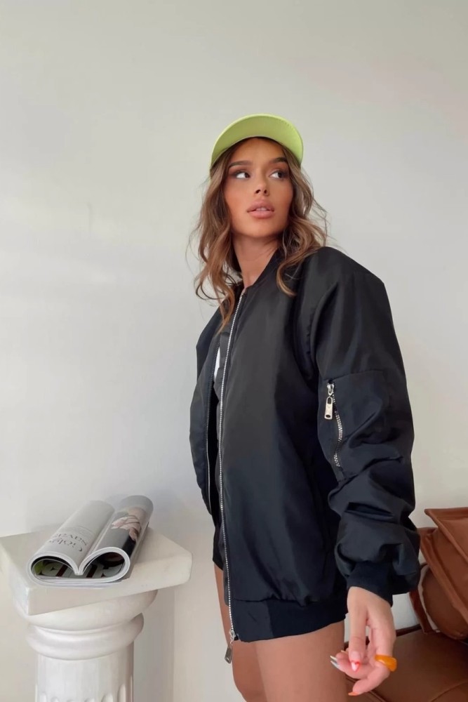 Siyah Unisex Oversize Dolum Bomber 