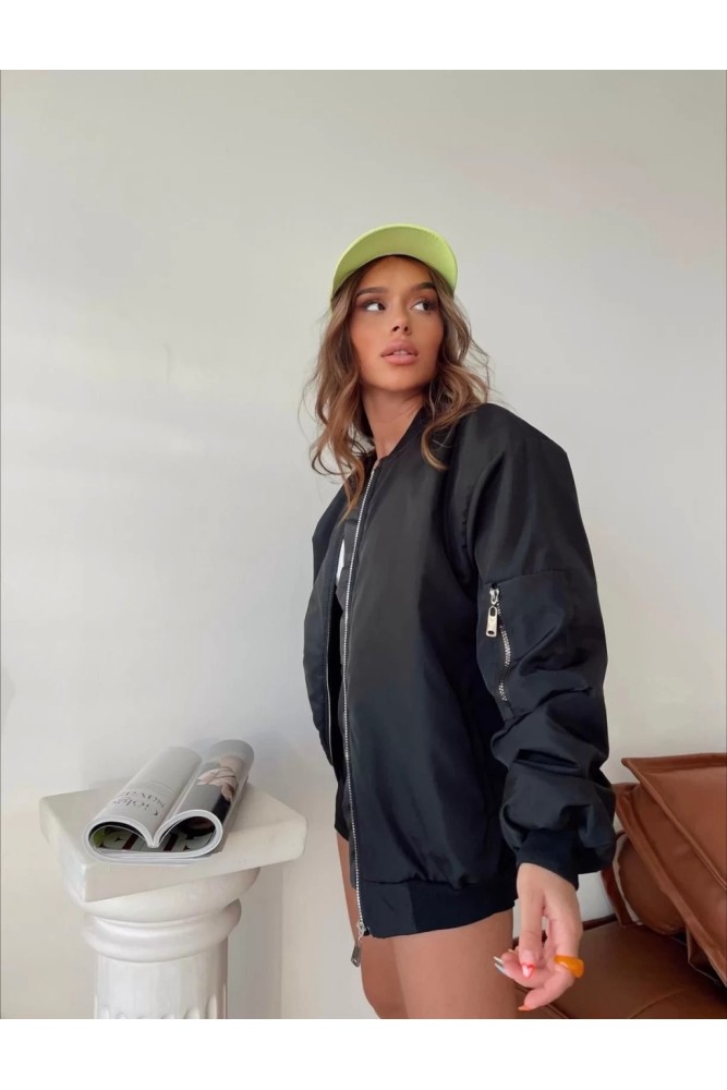Siyah Unisex Oversize Dolum Bomber 