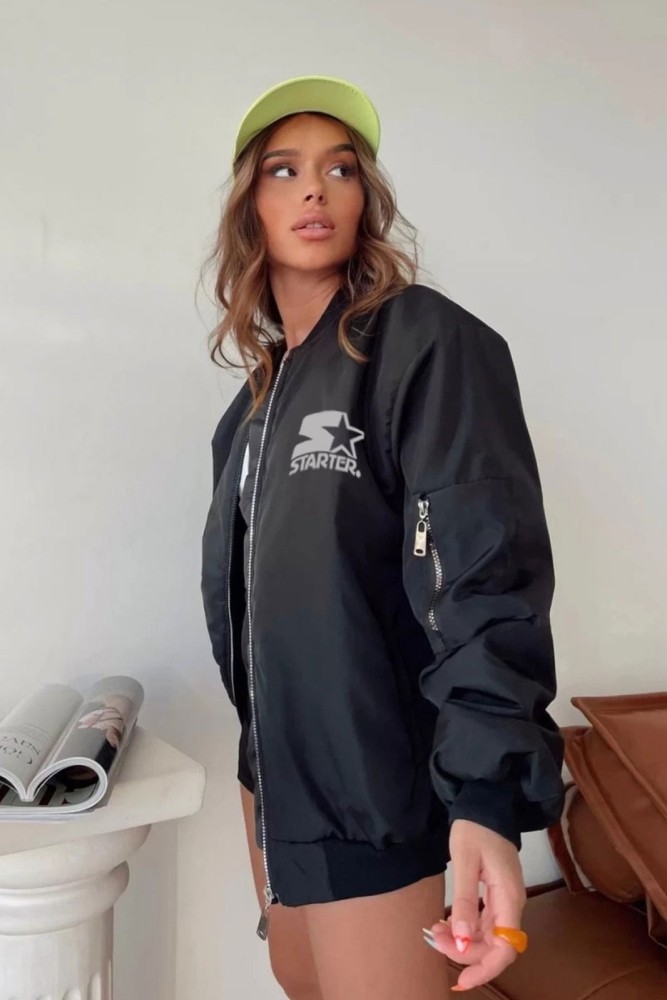 Oversize Starter Nakışlı Ekstra Kalın Kumaş Bomber Ceket