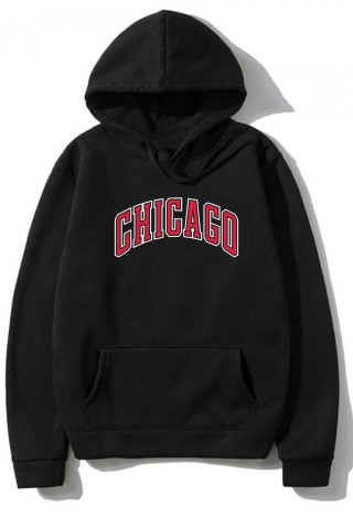 Oversize Chicago Baskılı Unisex Kapüşonlu Hoodie
