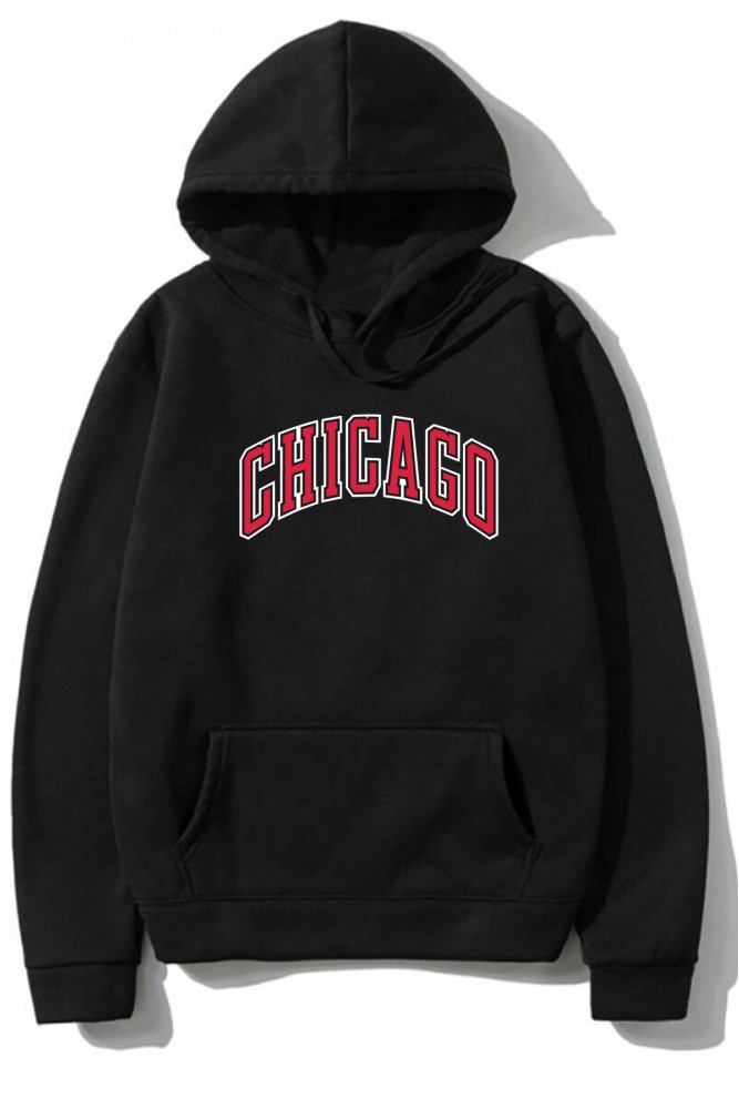 Oversize Chicago Baskılı Unisex Kapüşonlu Hoodie