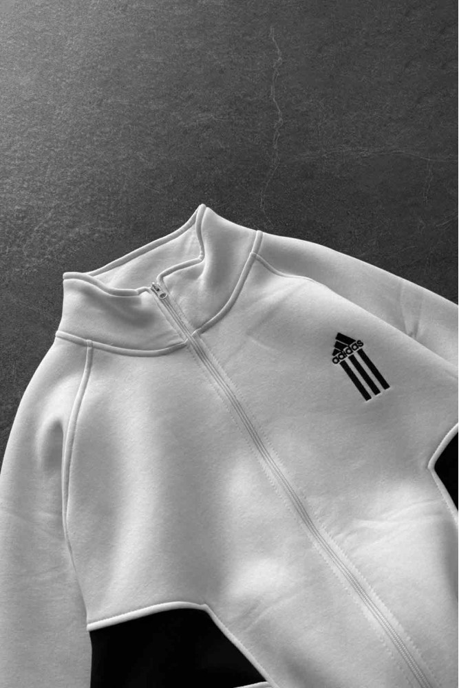 Unisex Oversize Şardonlu Baskılı Beyaz Hırka