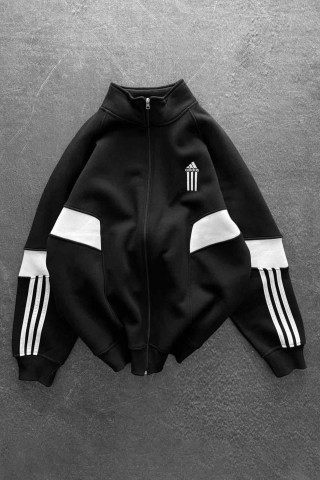 Unisex Oversize Şardonlu Baskılı Siyah Hırka Unisex Oversize Şardonlu Baskılı Siyah Hırka