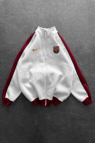 Unisex Oversize Şardonlu Baskılı Beyaz Hırka Unisex Oversize Şardonlu Baskılı Beyaz Hırka