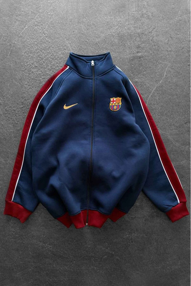 Unisex Oversize Şardonlu Baskılı Lacivert Hırka