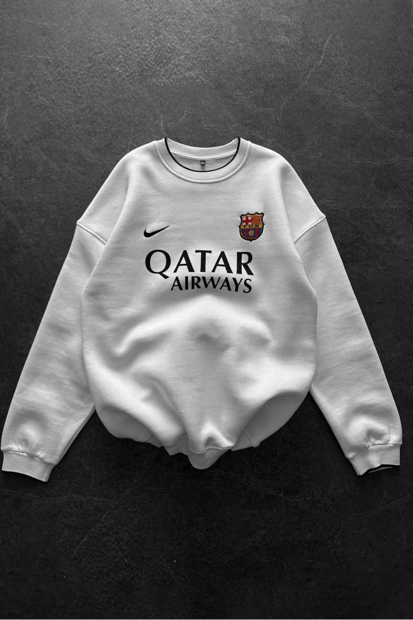 Unisex Oversize Şardonlu Baskılı Beyaz Bisiklet Yaka Sweatshirt Unisex Oversize Şardonlu Baskılı Beyaz Bisiklet Yaka Sweatshirt