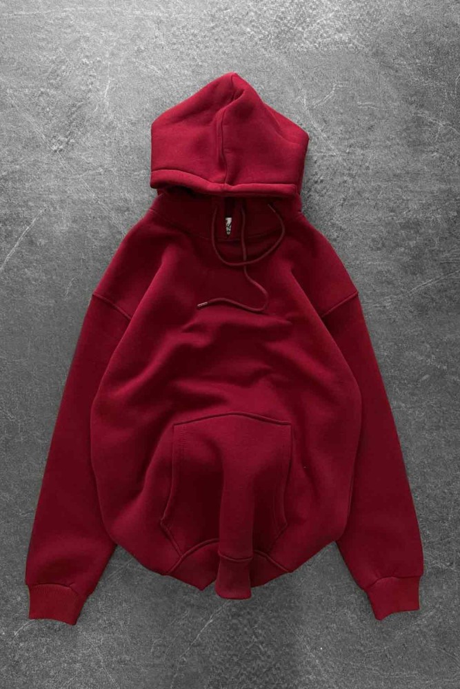 Unisex Oversize Şardonlu Bordo Kapüşonlu Sweatshirt Unisex Oversize Şardonlu Bordo Kapüşonlu Sweatshirt