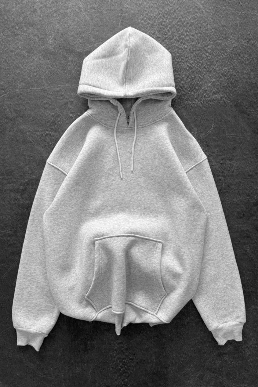 Unisex Oversize Şardonlu Gri Kapüşonlu Sweatshirt Unisex Oversize Şardonlu Gri Kapüşonlu Sweatshirt