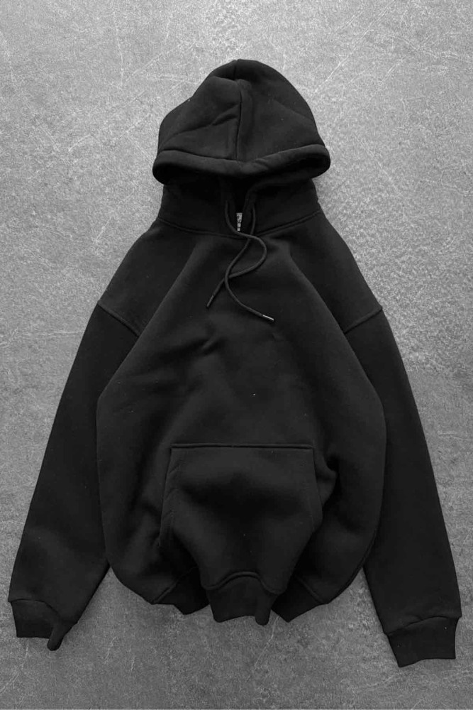 Unisex Oversize Şardonlu Siyah Kapüşonlu Sweatshirt Unisex Oversize Şardonlu Siyah Kapüşonlu Sweatshirt