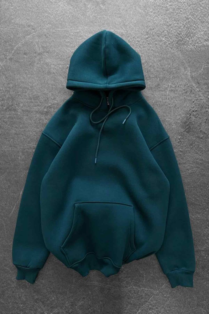 Unisex Oversize Şardonlu Petrol Yeşili Kapüşonlu Sweatshirt Unisex Oversize Şardonlu Petrol Yeşili Kapüşonlu Sweatshirt